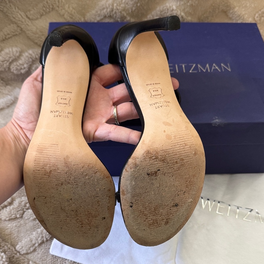Stuart Weitzman Black Minimalist Ankle-Strap Stiletto Sandals - Picture 4 of 6